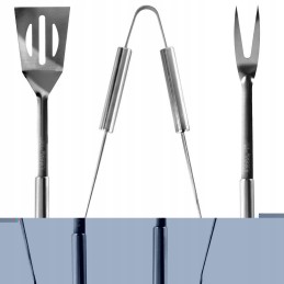 Žnyplės, mentelė, šakutė, kepsninės reikmenys, 3 vnt