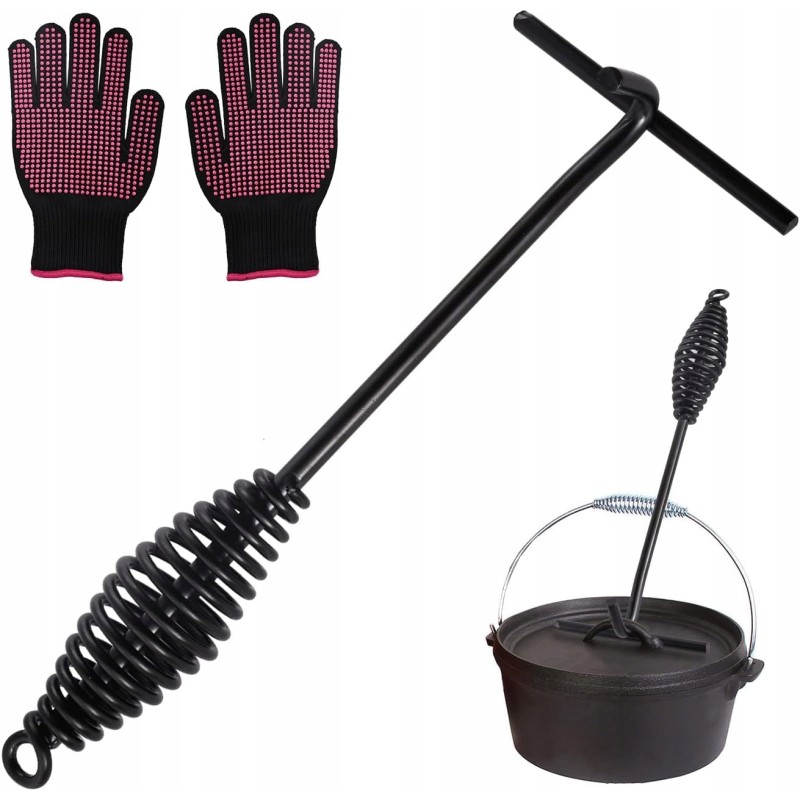 Grilio dangčio pakėlimo rankena 26cm pirštinių grilio rinkinys