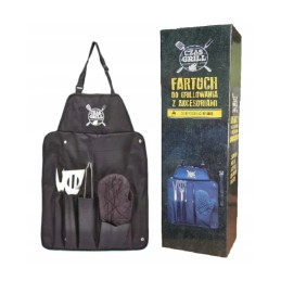 5 dalių rinkinys grilio prijuostė pirštinių žnyplės mentelė šakutė plieno