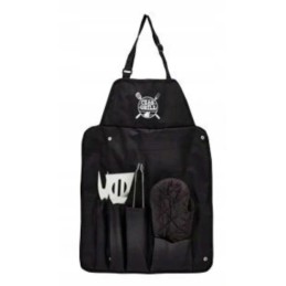 5 dalių rinkinys grilio prijuostė pirštinių žnyplės mentelė šakutė plieno