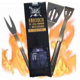 5 dalių rinkinys grilio prijuostė pirštinių žnyplės mentelė šakutė plieno