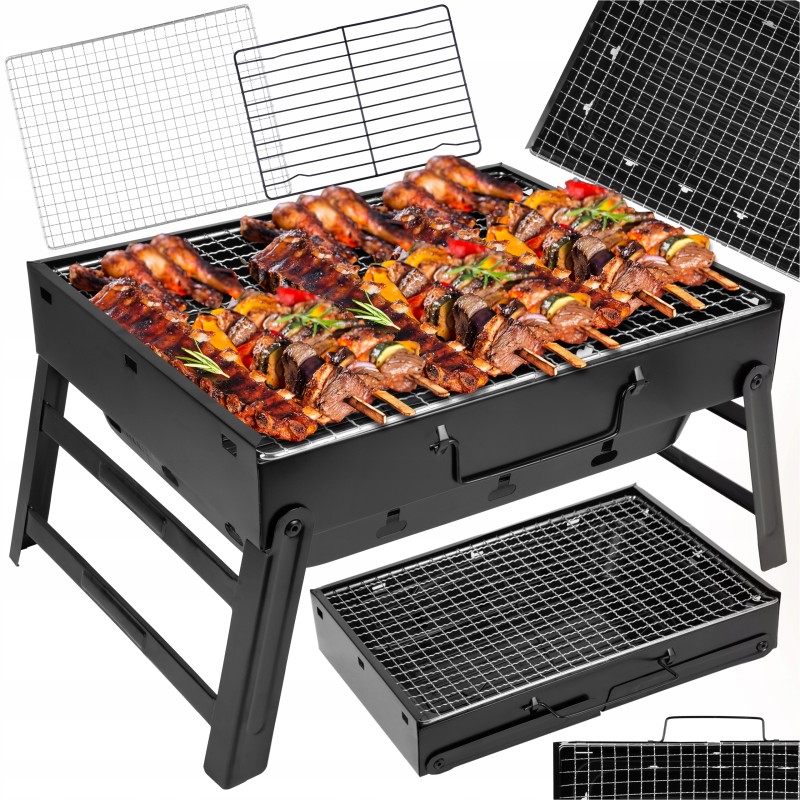 Turistinė sulankstoma anglių kepsninė, sodo lagaminas, chromuotos grotelės