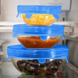Universalūs silikoniniai dangteliai maistui, mėlyni, 6 vnt.