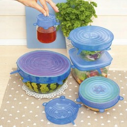 Universalūs silikoniniai dangteliai maistui, mėlyni, 6 vnt.