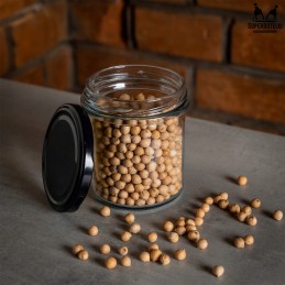 Stiklinis indas 350 ml su metaliniu dangteliu, skersmuo 82 mm