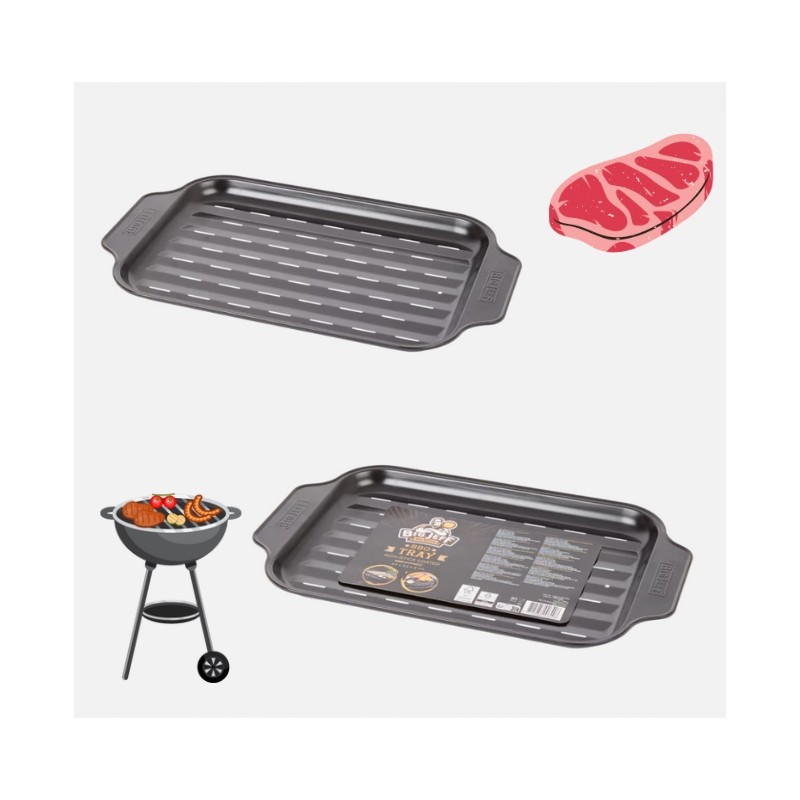 Daugkartinio naudojimo nepridegantis nerūdijančio plieno grilio padėklas 34 x 24 cm