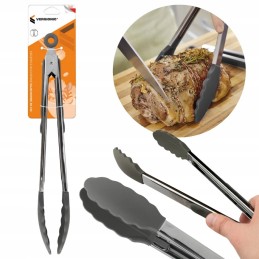 Virtuvinės žnyplės 23 cm, tvirtas metalas-nailonas, pilkos spalvos