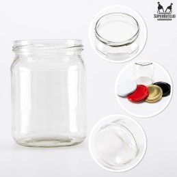 Stiklinis indas 520 ml su užsukamu dangteliu 82 mm (6 kabliukai)