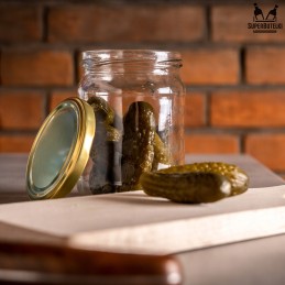 Stiklinis indas 520 ml su užsukamu dangteliu 82 mm (6 kabliukai)