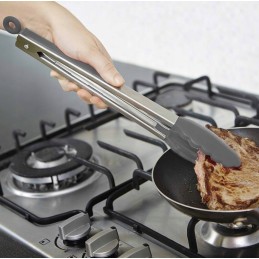 Virtuvinės žnyplės 23 cm, tvirtas metalas-nailonas, pilkos spalvos