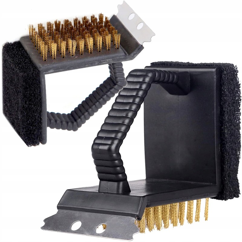 Grilio valymo šepetys, grotelės, grandiklis, viela, kempinė, trys viename