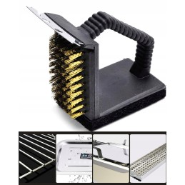 Grilio valymo šepetys, grotelės, grandiklis, viela, kempinė, trys viename