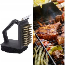 Grilio valymo šepetys, grotelės, grandiklis, viela, kempinė, trys viename