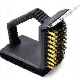 Grilio valymo šepetys, grotelės, grandiklis, viela, kempinė, trys viename