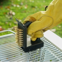 Grilio valymo šepetys, grotelės, grandiklis, viela, kempinė, trys viename