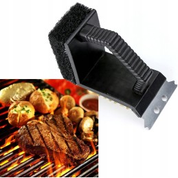 Grilio valymo šepetys, grotelės, grandiklis, viela, kempinė, trys viename