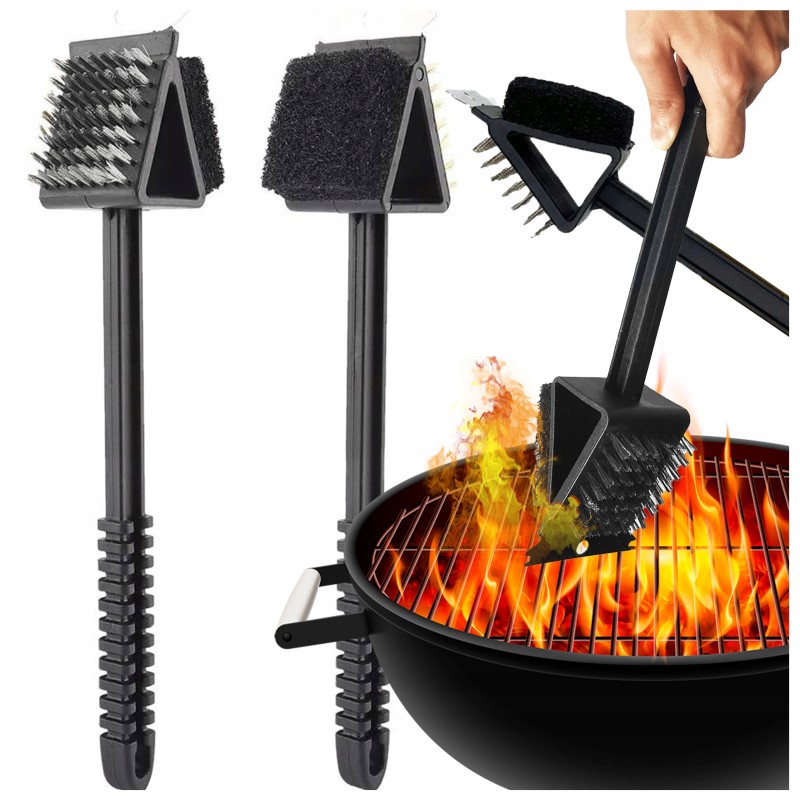 Grandiklio šepetys su grandikliu grilio grotelėms valyti, valiklis 3 viename