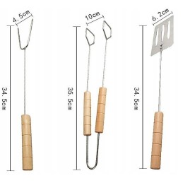 Grilio reikmenys, stalo įrankių rinkinys, plieniniai kepsninės indai, 3 vnt