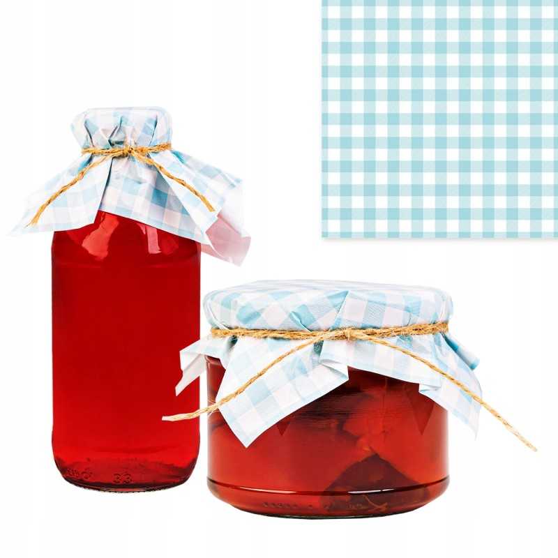 50x servetėlės stiklainiams su languotais dangteliais + virvelė