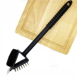 Grilio valymo šepetys grotelėms, 35 cm, vielos grandiklis, trys viename