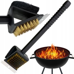 Grilio valymo šepetys grotelėms, 35 cm, vielos grandiklis, trys viename