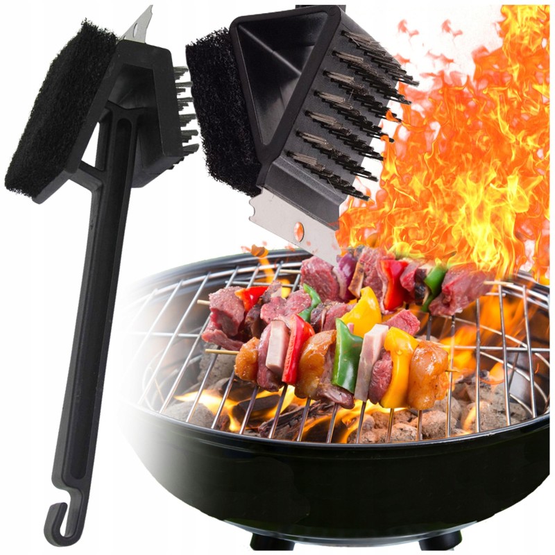 Grandiklio šepetys su grandikliu grilio grotelėms valyti, valiklis 3 viename