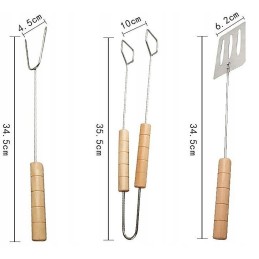 Grilio reikmenys, stalo įrankių rinkinys, plieniniai kepsninės indai, 3 vnt