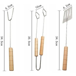 Grilio reikmenys, stalo įrankių rinkinys, plieniniai kepsninės indai, 3 vnt