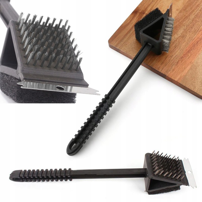 Trys viename grilio valymo šepetys ir grandiklis