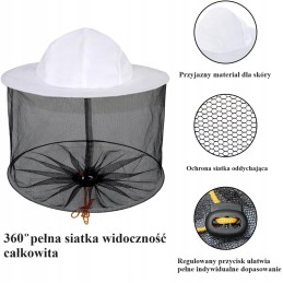 Balta bitininkystės kepurė su reguliuojamu raišteliu