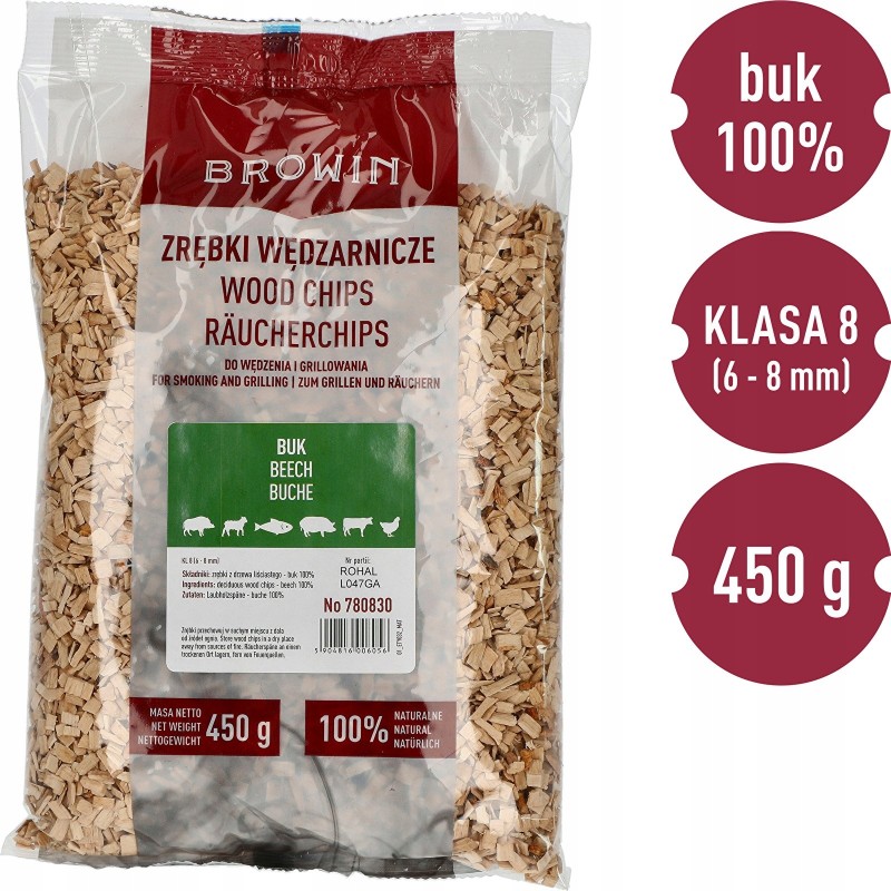 Buko medžio drožlės 2l 8 klasė rūkymui ir kepimui 100% buko 450g drožlės