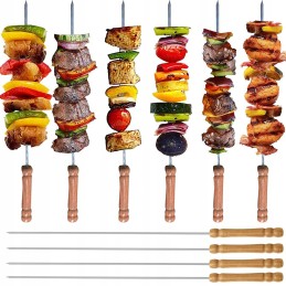 10 vnt plieninių iešmelių griliui su medine rankena - ilgis 30 cm