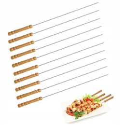 10 vnt plieninių iešmelių griliui su medine rankena - ilgis 30 cm