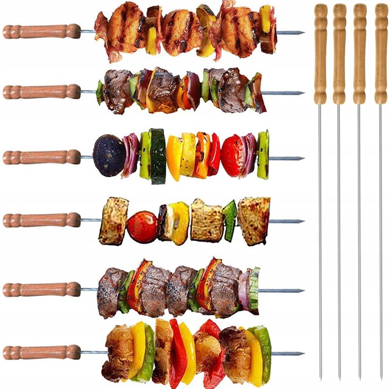 10 vienetų - plieniniai iešmai griliui su medine rankena - ilgis 30 cm