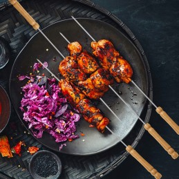 10 vienetų - plieniniai iešmai griliui su medine rankena - ilgis 30 cm