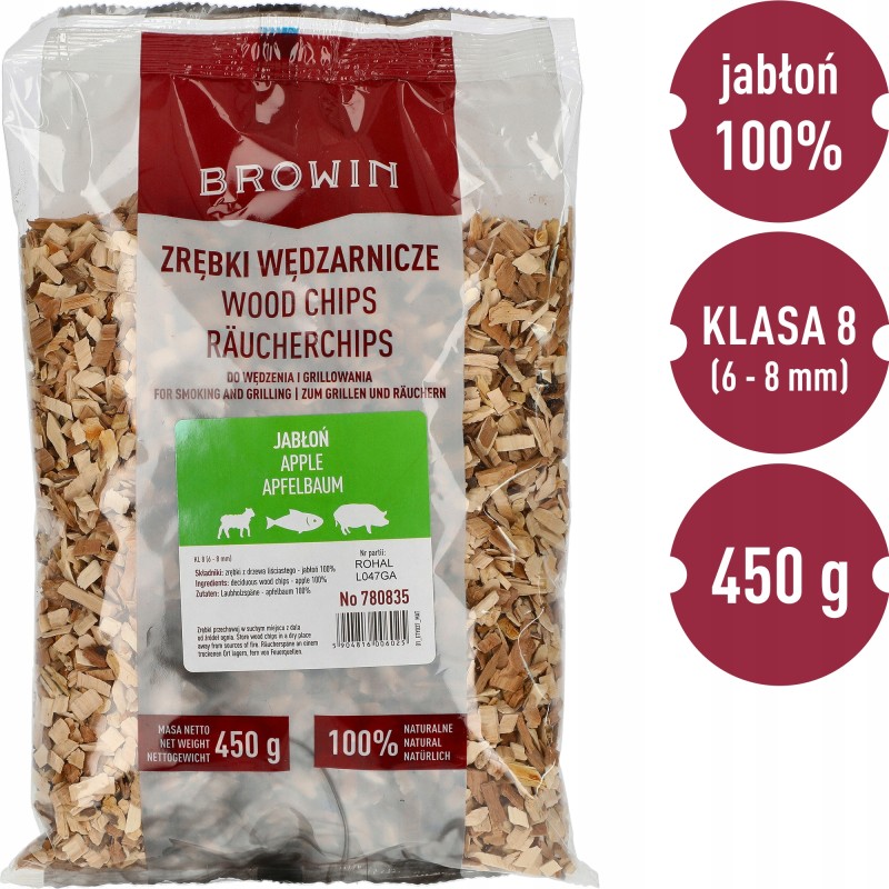 Medienos skiedros rūkymui/kepimui ant grotelių, obelis, 450 g, 8 klasė