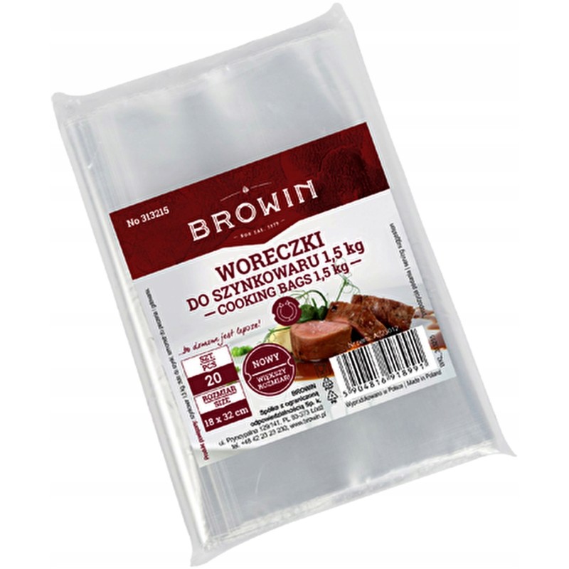 Browin - plastikiniai maišeliai kumpio gamintojui - 20 vnt - 1,5 kg