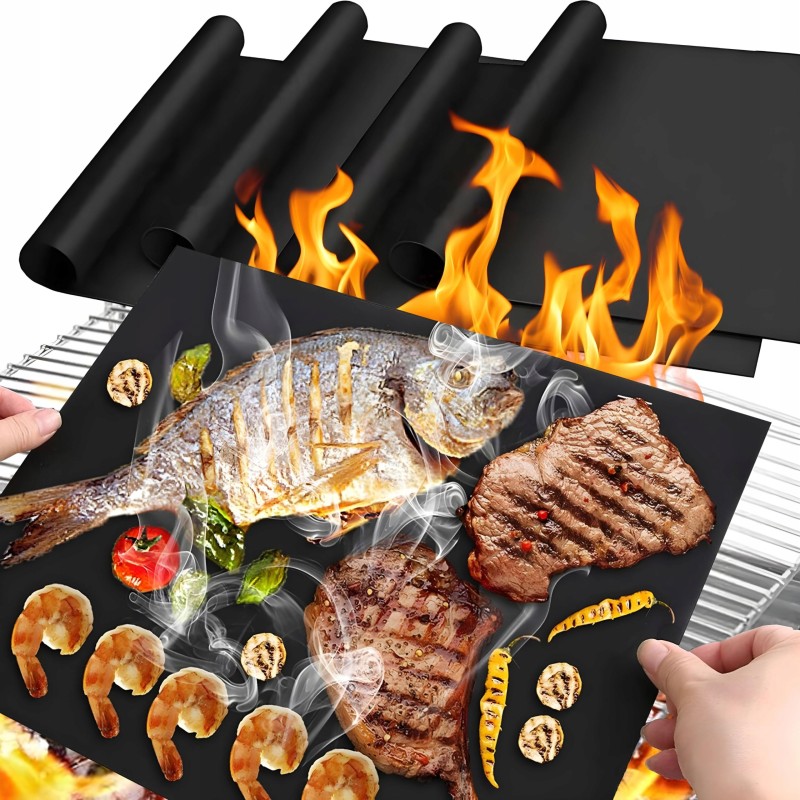 4x tefloninis grilio kilimėlis, skirtas kepti ant grotelių, daugkartinio naudojimo padėklas