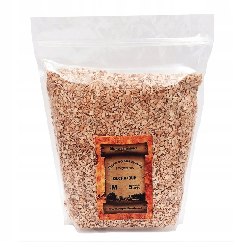 Supersmoke rūkymo traškučiai, buko + alksnio mišinys, dydis: m 5 litrų doypack