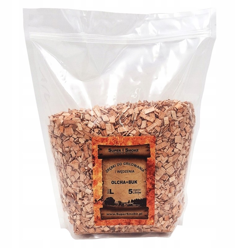 Supersmoke rūkymo traškučiai, alksnio + buko mišinys, dydis: l 5 litrų doypack