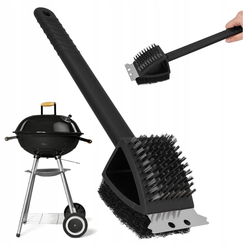 Grilio šepetys grotelėms valyti, 37 cm, vielos grandiklis, valiklis 3 viename