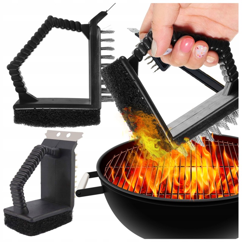 Grandiklio šepetys su grandikliu grilio grotelėms valyti, valiklis 3 viename