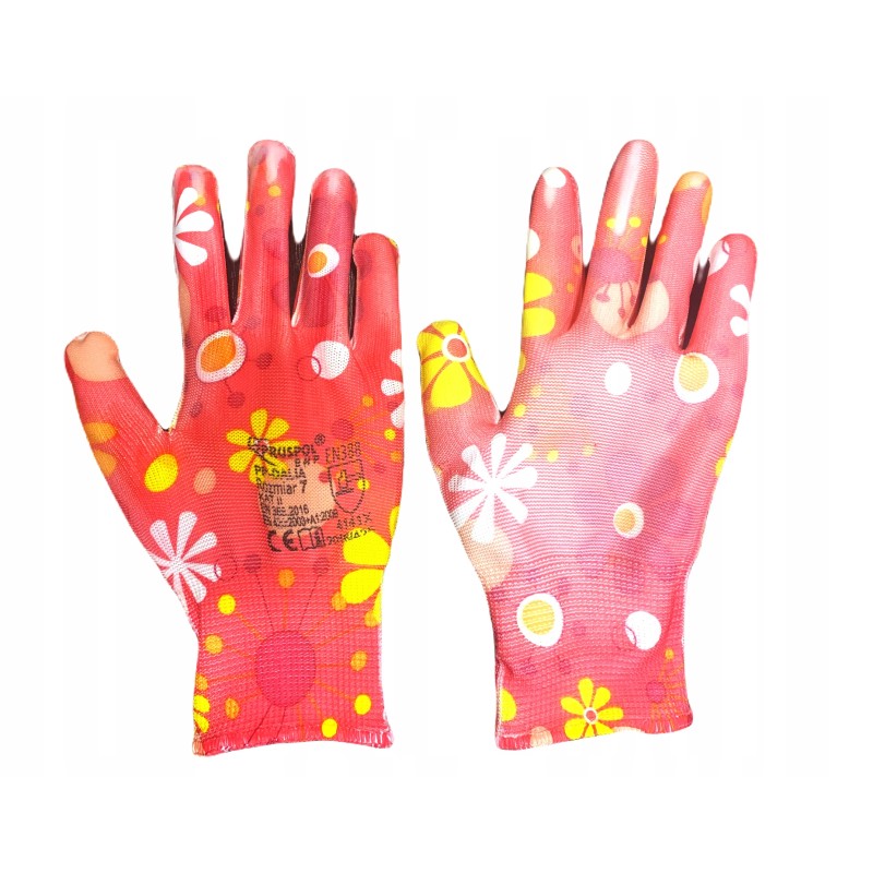 Sodo pirštinės moterims ir vaikams, apsauginis poliesteris, ant delno padengtas poliuretanu. Dėl savo spalvų jie daro sodą ir na