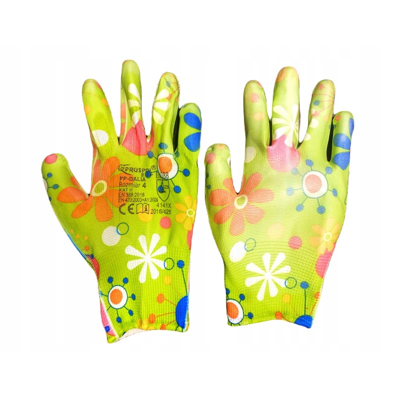 Sodo pirštinės moterims ir vaikams, apsauginis poliesteris, ant delno padengtas poliuretanu. Dėl savo spalvų jie daro sodą ir na