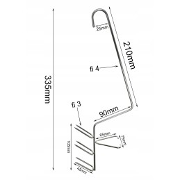 H-433 kabliukas karpinei žuviai rūkyti, 33 cm, stiprus inox