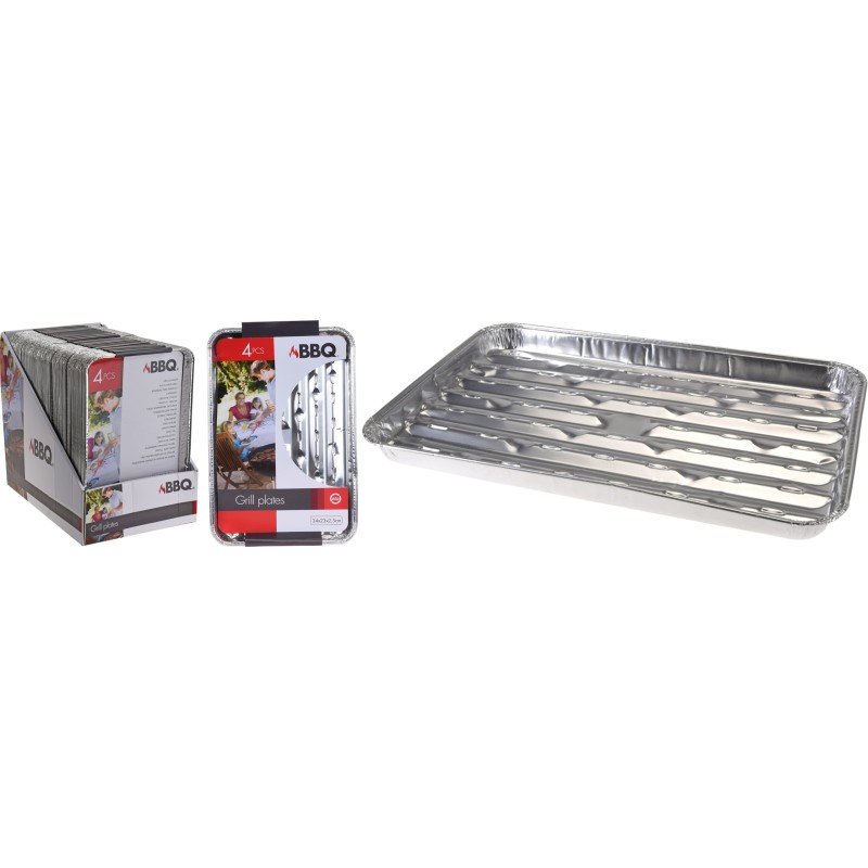 Dideli aliuminio grilio padėklai, 4 vnt, 34x23cm