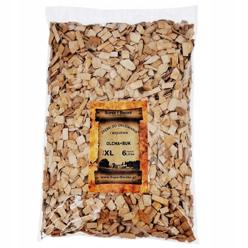 Super dūminės medžio drožlės kepimui ant grotelių, alksnio + buko mišinys, dydis: xl, 6 litrai