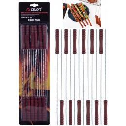 Šašlyko kepsninės iešmeliai su medine rankena, 12 vnt 38 cm