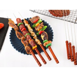 Šašlyko kepsninės iešmeliai su medine rankena, 12 vnt 38 cm