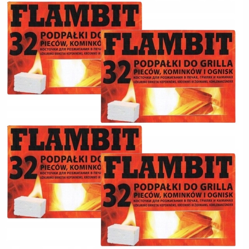 Flambit kūrenimas griliui, viryklėms ir židiniams, baltas kubas, rinkinys 4x32 vnt.